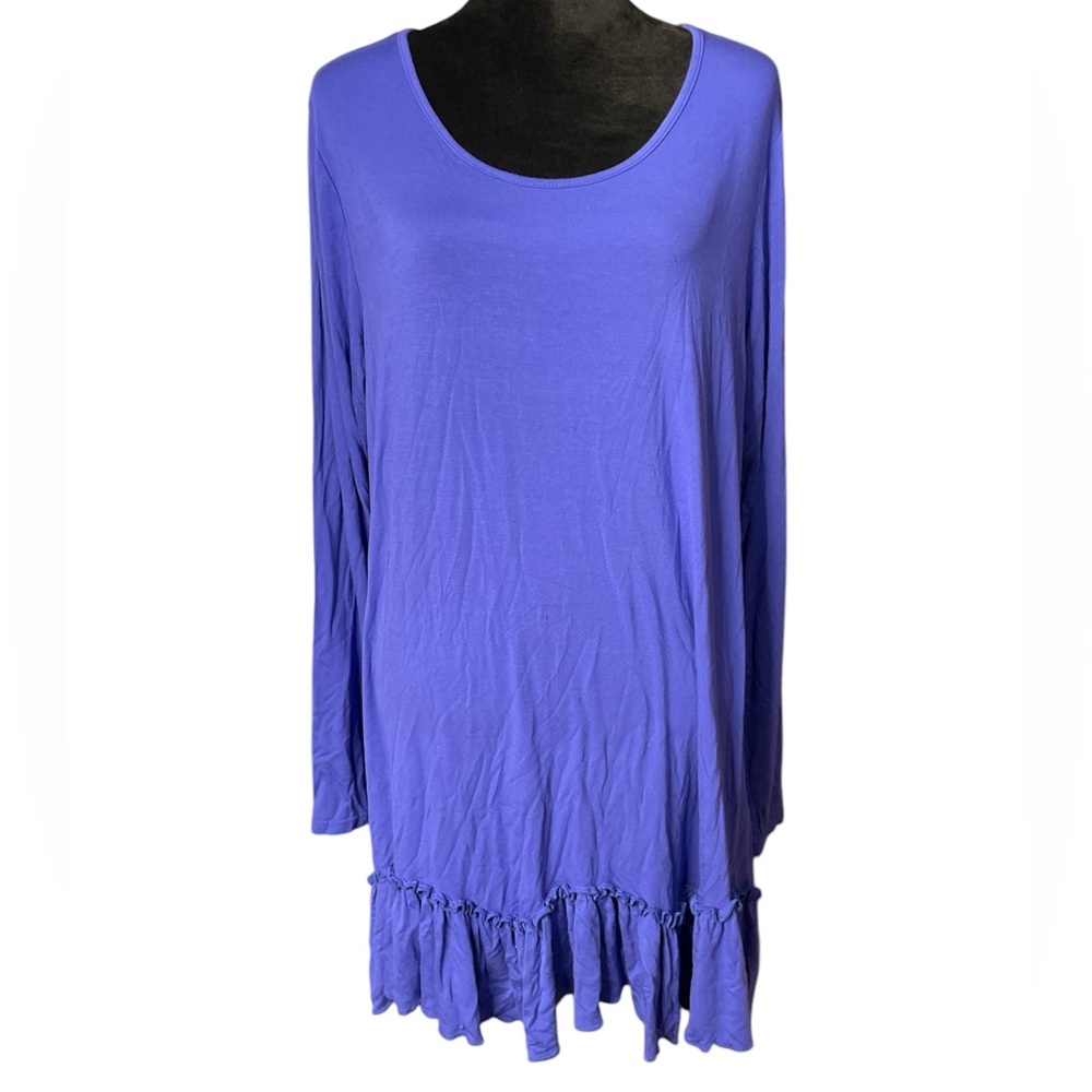Urban Coco Blue Long Sleeve Ruffle Edged Tunic Top